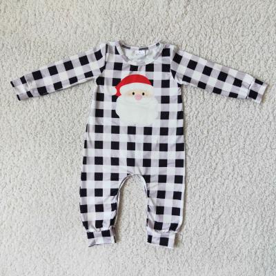 China Polyester/Cotton Plaid Santa Screen Printing Romper Baby Clothing Boy Christmas Rompers for sale