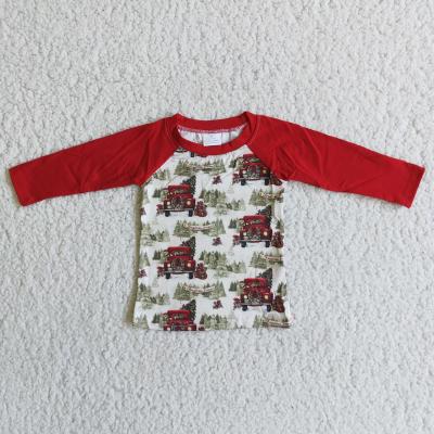 China Breathable Christmas Trees Red Sleeve Boy Christmas Clothing Kids Raglan Shirts for sale