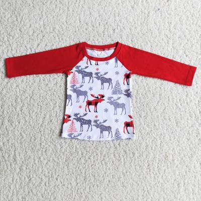 China Breathable Long Sleeve Reindeer Print Christmas Shirt Boutique Boys Christmas Clothing for sale