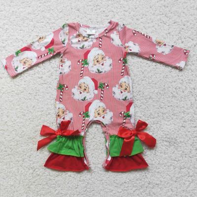 China Polyester / Cotton Santa Print Ruffle Christmas Romper Christmas Kids Clothes Baby Clothing for sale