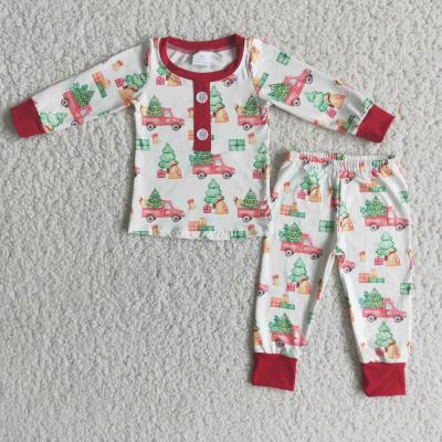 China Christmas Tree Casual Trucks Print Wholesale Boy Clothing Long Sleeve Boy Pajamas Kids Sleep Wear for sale