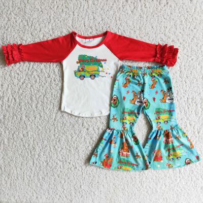 China Merry Christmas Shirt Bell Bottom Pants Christmas Casual Raglan Baby Outfits Wholesale Kids Clothing for sale