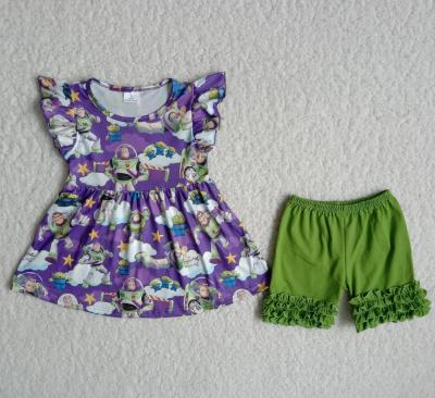 China 2021 Floating Sleeve Match Icing Ruffle Shorts Kids Summer Girls Casual Clothing Sets for sale