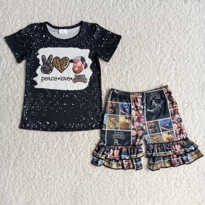 China RTS 2021 Casual Bleached Shirt Match Ruffle Shorts Singer Outfits Baby Clothing Summer Outfits for sale