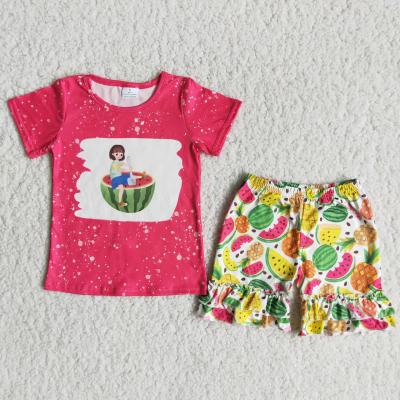 China 2021 RTS watermelon print casual match hive shorts children summer clothing boutique girls outfits for sale