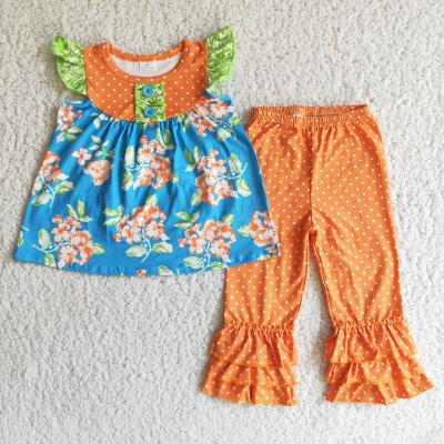 China Orange Toddler Girl Dress Girls Fluttering Polka Dots Casual Floral Tunic Sleeveless Pants Girls Fall Clothes for sale