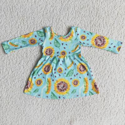 China Washable Sunflower Print Long Sleeve Dresses Fashionable Little Girls Clothes Girls Dresses Kids for sale