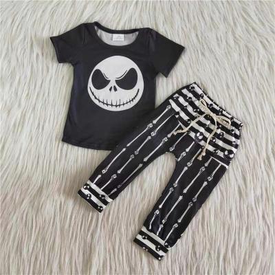 China 2021 Casual Rts Halloween Print Black Shirt Boy Kids Outfits Toddler Boy Two Piece Clothes for sale