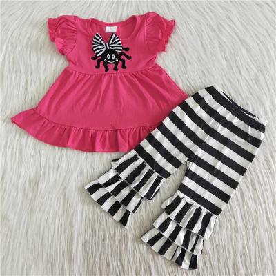 China Spider Applique Tunic Match Stripe Pants Girls Halloween Dressing Set Toddler Kids Clothes 2021 Casual for sale