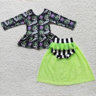 China Casual Long Sleeve Peplum Match Tulle Bummies Set Little Girl Clothes Boutique Halloween Outfits for sale