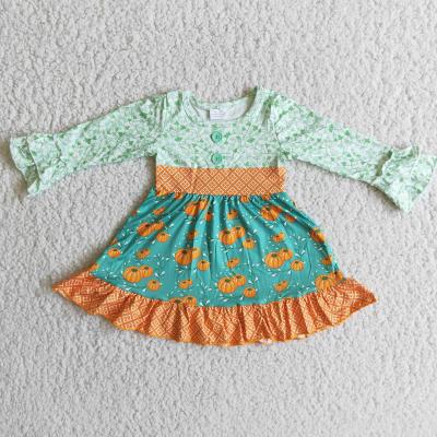 China Washable Ready To Ship Clothing Boutique Girls Kids Dresses Fall Pumpkin Long Sleeve Costume for sale