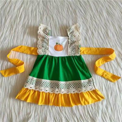 China Washable hot sale rts pumpkin fall lace dresses children clothing baby clothes girls costume for sale