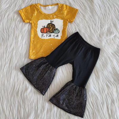 China 2021 Casual It's Fall Where You Print Pumpkin Fall Outfits Kids Clothing Girls Clothes Toddler Wholesale for sale