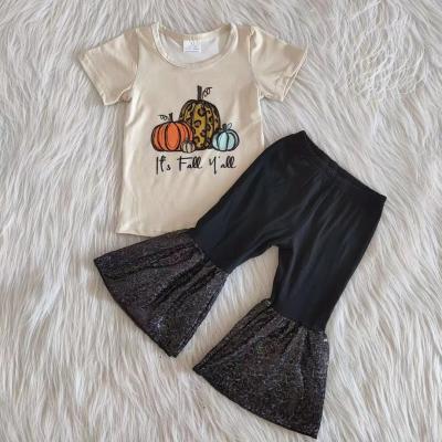 China 2021 casual it's fall where you print pumpkin fall outfits kids girls clothing wholesale kids clothes for sale