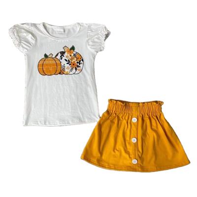 China Autumn Baby Girls Boutique Outfits Thanksgiving Day Pumpkin Casual Shirt with Cotton Skirt for sale