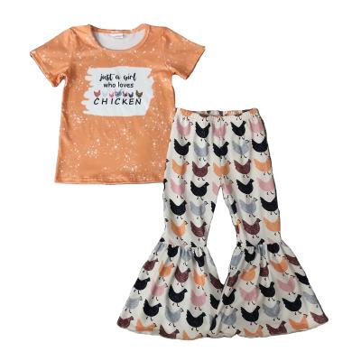 China Casual Just A Girl Who Loves Chicken Autumn Baby Girls Boutique Two Pieces Outfits for sale