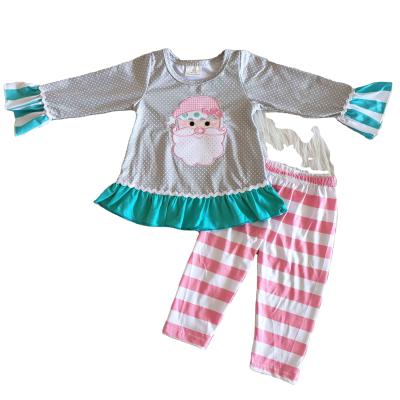 China Kids Casual Winter High Quality Long Sleeve Outfit Babies Festival Boutique Clothing Set Long Applique Santa for sale