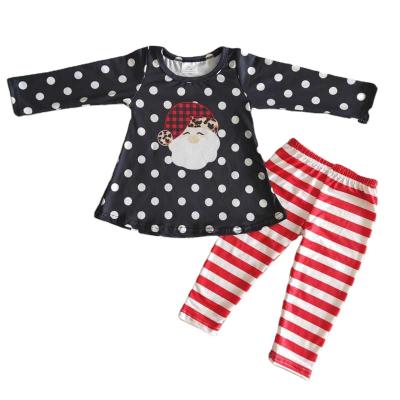 China Casual Christmas Santa Black Polka Dot Red Stripe Boutique Legging RTS Wholesale No MOQ Girls Dressing Sets Kids Clothing Baby Clothes for sale