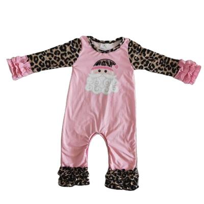 China Christmas Santa Leopard Pink Ruffles Ruffles Romper Boutique Casual Wholesale RTS NO MOQ High Quality Baby Clothing Kids Baby Clothes for sale