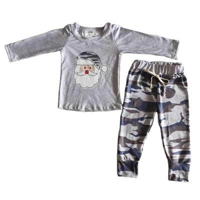 China Wholesale Santa Casual Gray Top Pattern Christmas Boutique RTS Leggings No MOQ Girls Dressing Sets Kids Clothing Baby Clothes for sale