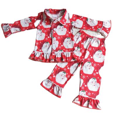 China Wholesale Fashionable Cartoon Red Breathable Santa Christmas Pajamas NO MOQ RTS Western Style Baby Girls Sets Kids Clothing for sale