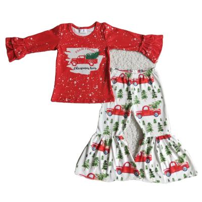 China Christams Red Casual Tree Bleach Bell Bottom Pants RTS Boutique NO MOQ Kids Clothing Baby Western Outfit Girls Sets High Quality for sale