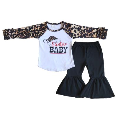 China Santa Baby Christmas Ruffles Cartoon Soft Leopard Long Sleeve Bell Bottoms Kids Baby Clothing for sale