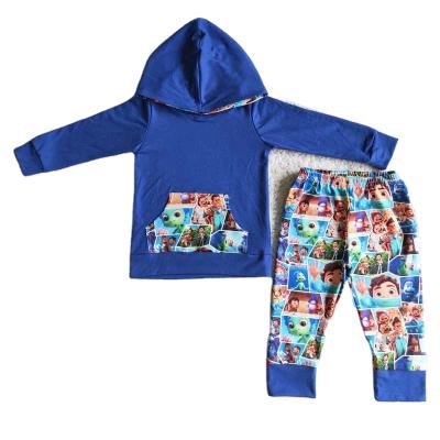 China Cartoon Breathable Blue Pocket Sweatshirts Loose Hoodies Long Sleeve Outfits Wholesale RTS Boutique NO MOQ Girls Kids Clothing for sale