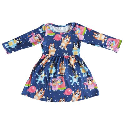 China RTS Washable Cute Colorful Cartoon Baby Girl Long Sleeve Twirl Dress Spring Fashion Babies Dresses Designs Little Girls Dresses for sale