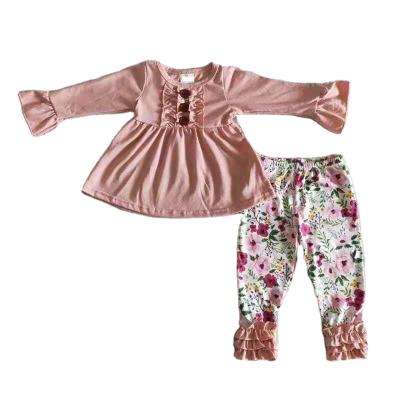 China ENGLAND STYLE pink ruffles button tunic sheath long floral leggings RTS high quality NO MOQ winter boys kids clothes kids clothing for sale