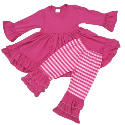 China Pink casual tunic long sleeves ruffles high quality NO MOQ kids clothing boys stripes leggings wholesale clothes kids RTS for sale