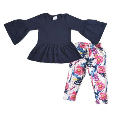 China Casual Ruffles Blue Blank Tunic Long Floral Leggings RTS NO MOQ Boys Kids Clothes High Quality Children's Clothing for sale