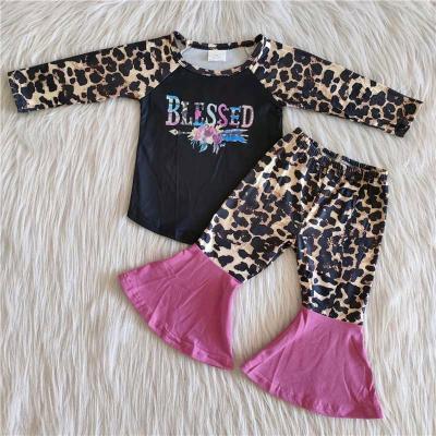 China Wholesale Casual Long Sleeves Match Leopard Bell Bottom Floral Outfits RTS NO MOQ Girls Kids Clothes Kids Clothing for sale