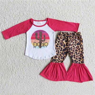 China Casual Long Sleeves Matching Leopard Bell Bottom Wholesale RTS Outfits NO MOQ Girls Kids Clothes Kids Clothing for sale