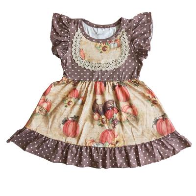 China Wholesale Sleeveless Plus Size Baby Girl Dress With Pumpkin Sunflowers Dot Design Baby Dress For Teen Girls for sale