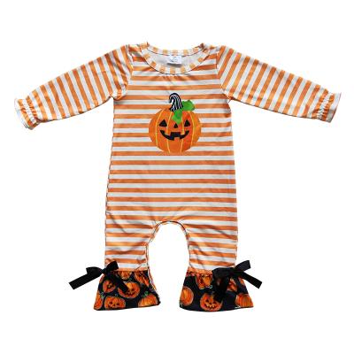 China Newborn Romper Halloween Long Sleeve Plus Size Jumpsuits With Yellow Stripe Pumpkin Black Bow For Little Baby Clothes Outfits Rompers for sale