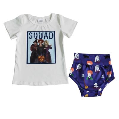 China New Design Casual Shorts Sleeves White Shirt With Squad Letters Witch Pants 2021 Baby Boy Kids Knitted Two Piece Set for sale