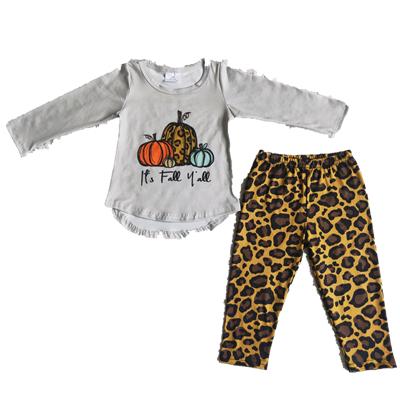 China Halloween sweet pumpkin long sleeves leopard leggings high quality RTS NO MOQ boys kids clothes children's clothing for sale