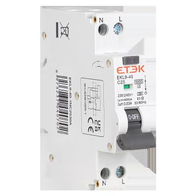 China Protection ETEK EKL9-40 MCB 2P RCBO Circuit Breaker 6ka IP20 Miniature Circuit Breaker for sale