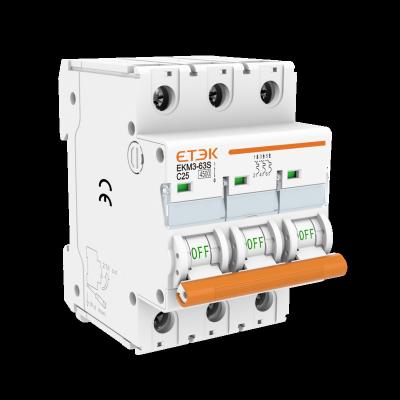 China Protection ETEK miniature circuit breaker EKM3-63S-3P dc mcb 36 amp mcb breaker for sale