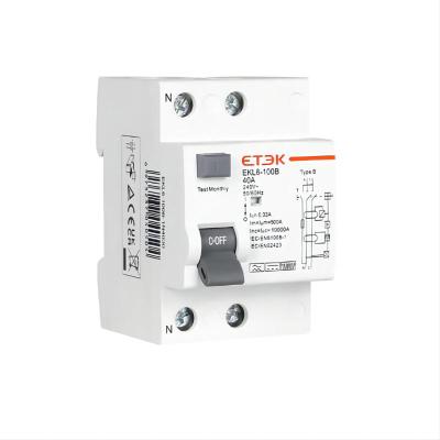 China ETEK 4P DC 2P Leakage Protection RCD MCB Type B RCCB Residual Current Circuit Breaker EKL6-100B For AC EV Charger for sale