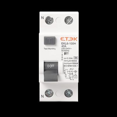 China Protection ETEK RCCB Connector EKL6-100H Circuit Breaker 100a 1P+N Wenzhou Circuit Breaker for sale