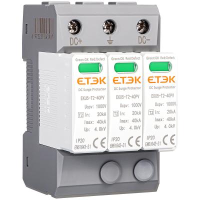 China Electronic Equipment ETEK Zhejiang SPD Home Lighting Surge Protector Protect Low Voltage SPD 3 Pole EKU5-T2-40PV-3M1000 DC SPD 1000v for sale