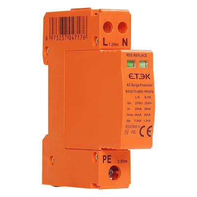 China Electronic Equipment ETEK SPD EKU6 Surge Protection Device For Home 275V 2pole 1p+npe IP20 Type On Din Rail Surge Protection Device AC SPD for sale