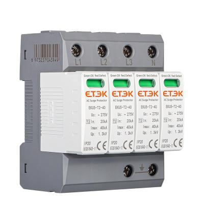 China AC SPD EKU5 - T2-4P-275V 4P 40kA 275V Surge Power System ETEK T2 Class Arrester for sale