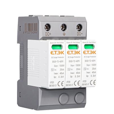 China UL94 V-0 Class T2 DC SPD Surge Protector ETEK 3mods 40ka 1500VDC 35mm IP20 Din Rail For PV Solar Photovoltaic PV System UL94 V-0 for sale