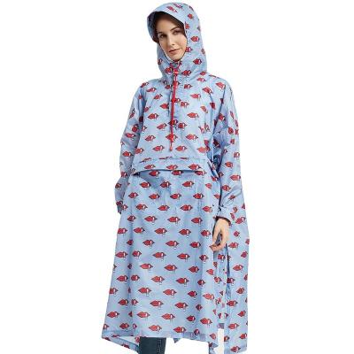 China Viable Women Loose Fit Printed Oversized Recycled Rain Poncho Polyester Rain Cap Rpet Rain Jacket for sale