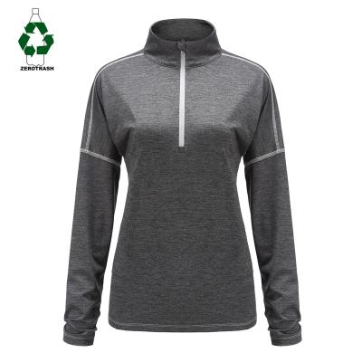 China QUICK DRY Women Recycled T-shirt Zipper Henley Rpet Quarter Stand Collar Contrast Quilting Sporty Recycled Polyester Tee for sale