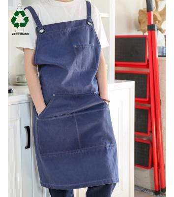 China Cross-Back Strap Recycled Apron Cross BBQ Bib Full Tool Pockets Rpet Back Multi Adjustable Apron Apron With Chunky Eyelets for sale