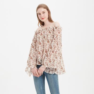 China Anti-pilling new design of women's lantern print blouse with long sleeves and full shoulder for sale